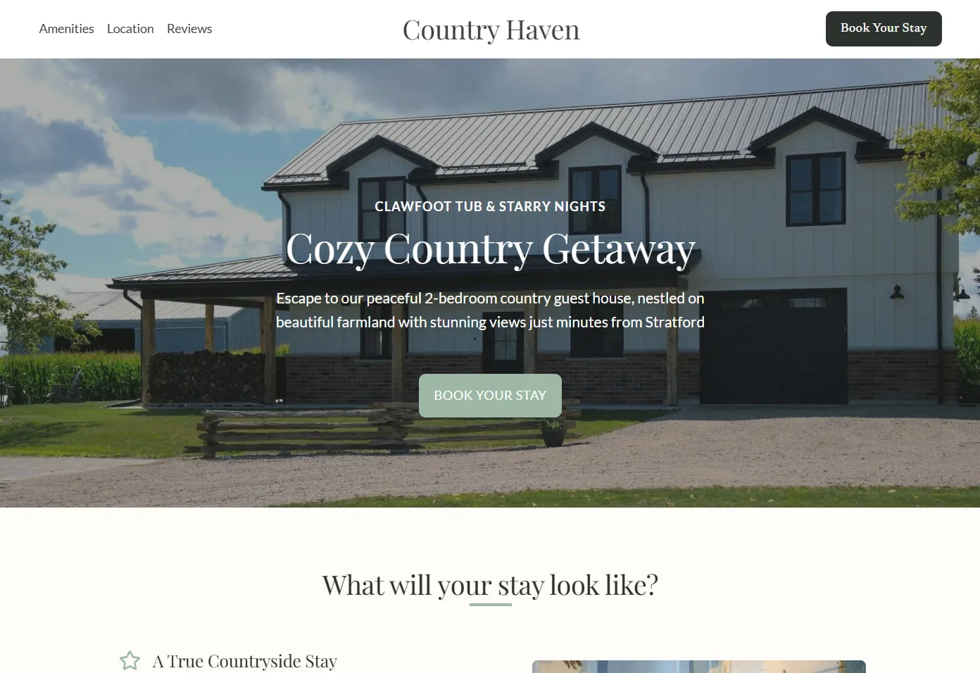 Country Haven Shakespeare website, a peaceful 2-bedroom country guest house just minutes from Stratford, Ontario.