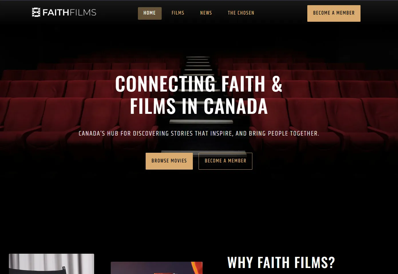 Faith Films website, a trusted hub for faith films and screenings across Canada.