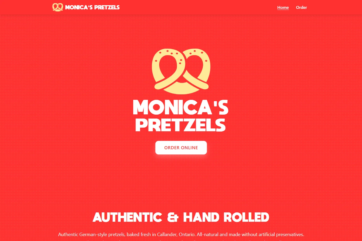 Monica's Pretzels, a bakery in North Bay, Ontario website